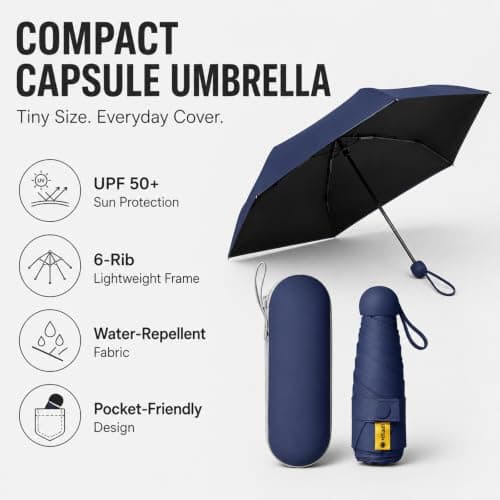 WHJYCC Compact Folding Umbrella - Navy Travel Umbrella with Storage Case — view 2
