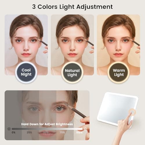 Travel Makeup Bag with Mirror Makeup Case Make Up Organiser Box with Adjustable Compartment Vanity Case Portable Cosmetic Bag Brightness in 3 Color Modes LED Light Mirror, Black — view 2