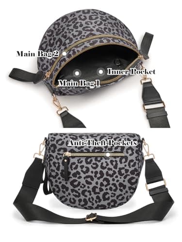 Pure Colour Crossbody Bag Bum Bag for Women,Spacious Purse Fanny Packs Belt Bag,Oversized Bum Bag, Black Grey Leopard Print Bum Bag, 11.0 Inches X 8.6 Inches X 4.5 Inches, Casual — view 5