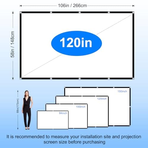 Projector Screen 120 inch,DUYIKJ Portable Projector Screen Washable Anti-Crease Indoor Outdoor 4K 16:9 HD Rear Front Projection Movies Screen for Home Theater Office Party Classroom — view 3