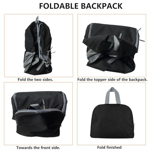 GUZHAIREN 30L Foldable Backpack, Waterproof Rucksack for Men Women, Black — view 5