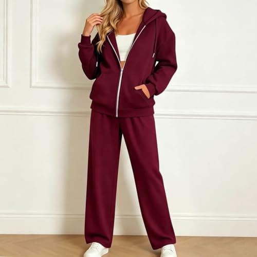 Womens Zip Up Hoodie Tracksuit Outfits,Hoodie Jacket and Wide Leg Trousers — view 2