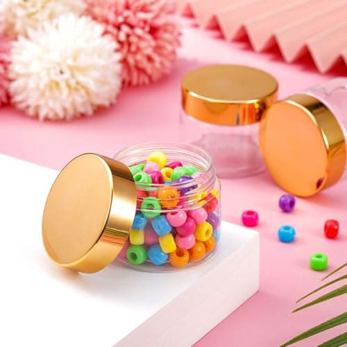 SATINIOR 36 Pieces Plastic Jars with Lids Round Leak Proof Airtight Container Cosmetic Small Empty Jars for Lotions Ointments Travel Toiletries Creams Make up Storage(2 oz,Gold) — view 4