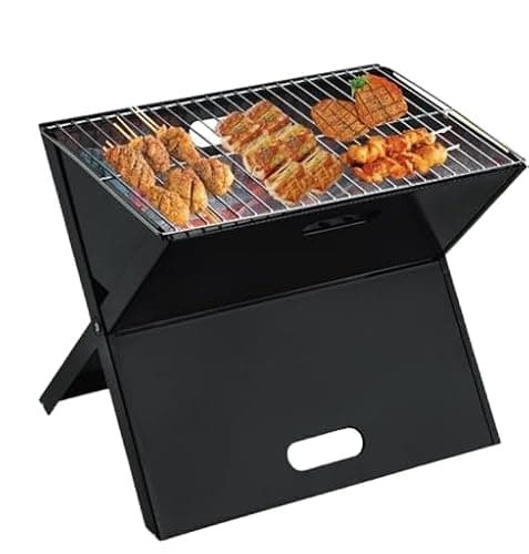 Rammento 45 x 42 cm Steel Folding Portable BBQ for Camping, Black/Chrome