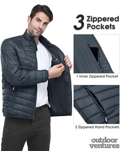 Outdoor Ventures Men's Puffer Jacket Packable Lightweight Quilted Jacket — view 5