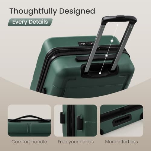 SHOWKOO Luggage Set 3 Piece Hardshell PC Expandable Suitcase, Army Green — view 5