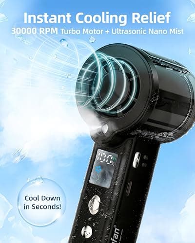 4-in-1 portable spray handheld fan,Extra-large battery USB rechargeable spray fan,Adjustable 1-100 Speed,mini fan,foldable personal fan,LED display,for Travel/makeup/Outdoor/Camping/concert(Black) — view 2