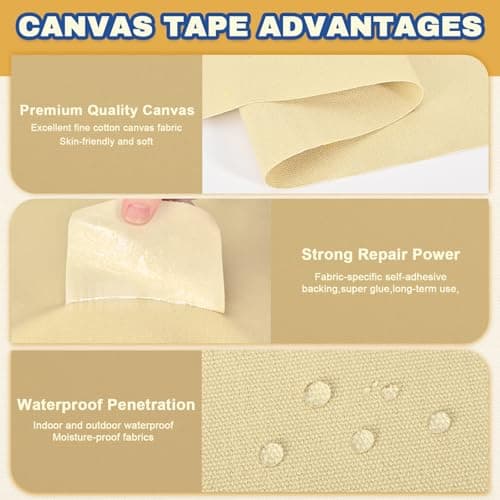 Xroam Canvas Repair Tape, 8 x 160 cm Waterproof Fabric Tape for Furniture, Self Adhesive Canvas Patches for Boat Covers, Sofas, Tents, Louge Chairs, Canopy, Awning Beige — view 3