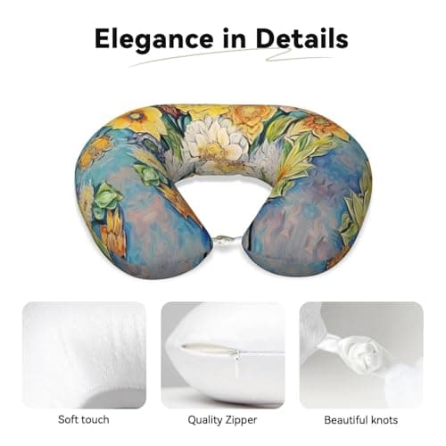 ZhRiYan Oil on Canvas Flowers Memory Foam Travel Pillow - U-Shaped Neck Support, Perfect for Cars, Home Office, and Leisure Activities. — view 4