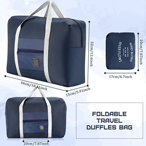 12 Pcs Foldable Travel Bags Foldable Travel Duffel Bags Waterproof Lightweight Carry on Bags for Sports Gym Weekender Outing Overnight, Navy Blue — view 2