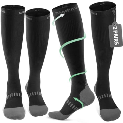 CAMBIVO 2 Pairs Compression Socks, 20-30 mmHg Flight Socks