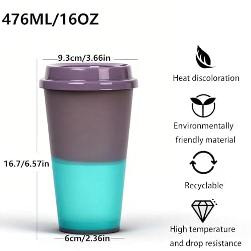 Yisituo 480ml Reusable Coffee Cups with Lids, Plastic Tumblers, 12 Pack Colour Changing Travel Mugs, for Home, Car, Beach, Camping, and Party (12, Rainbow) — view 2