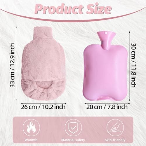 Reusable 2L Hot Water Bottle with Faux Rabbit Fur Foot Warmer Cover – Soft Plush Sleeve for Women Men, Relieves Cold Feet and Aches, Ideal for Winter, Bedtime, and Office Use (Pink) — view 2
