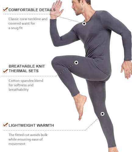 wirarpa Men's Thermal Underwear Set Cotton Long Johns Base Layer Grey M — view 3