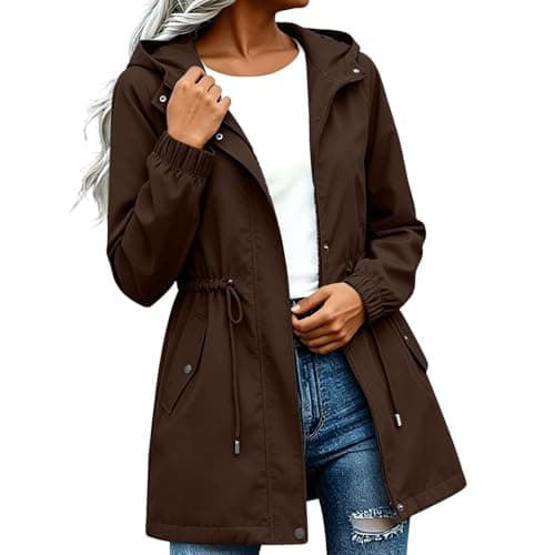RIKAY Long Rain Coats for Women UK Lightweight Waterproof Jacket with Hood & Waist Adjustable Drawstring Functional Spring Summer Autumn Jackets Breathable Raincoat Active Outdoor Sport Hiking Coats