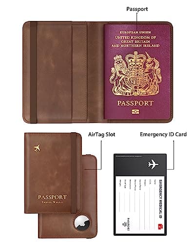 Stouchi Passport Holder Airtag Wallet,UK Passport Cover with RFID Blocking Protector PU Leather Travel Wallet Organiser Document Holder for Men&Women Passport,Business Cards,Boarding Passe,Matte-Brown — view 6