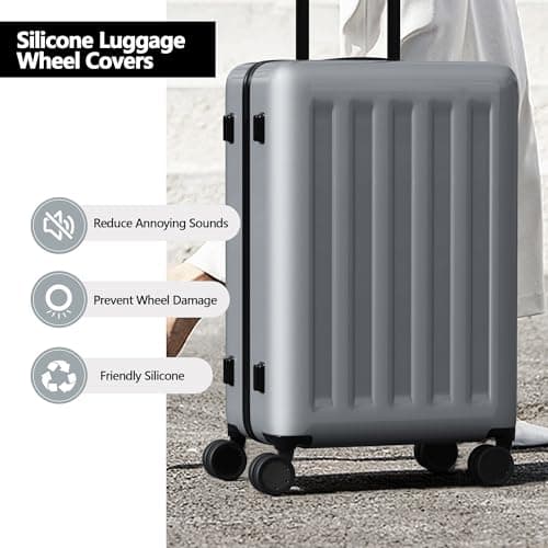 AWINNER Luggage Wheel Covers 8 Pack Upgraded,Silicone Luggage Wheel Protector Covers for Most 8 Spinner Wheel Suitcases or Office Chair Caster,Durable,Mute and Shock Absorption, Black — view 2