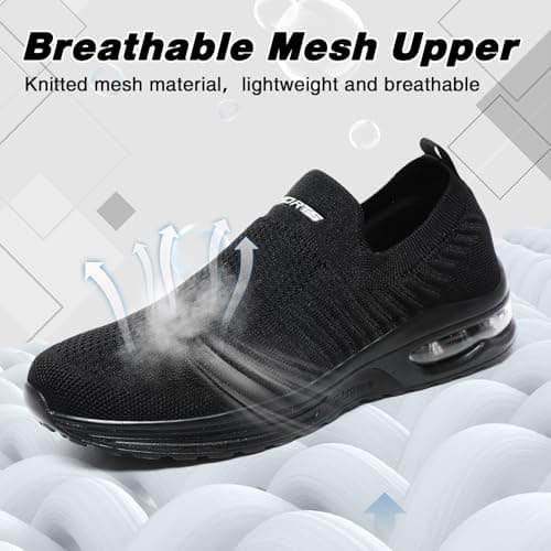 Mens Womens Slip On Trainers Casual Nordic Walking Shoes Breathable Running Shoes Nurse Work Shoes Lightweight Tennis Shoes Soft Mesh Gym Workout Sneakers Black EU44 Convert UK9.5 — view 4