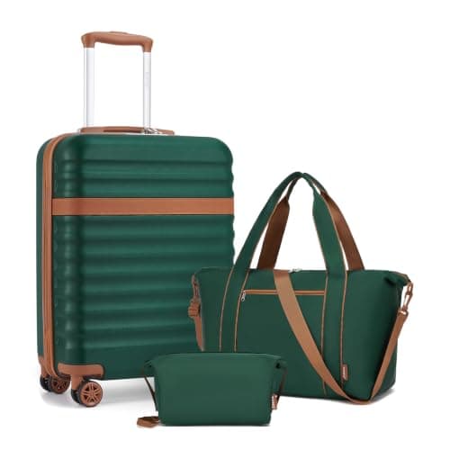 Kono Luggage Sets 3 Piece, Lightweight Cabin Suitcase Hard Shell ABS+PC Carry On Case with TSA Lock 4 Spinner Wheels, 20 Inch Trolley with Duffels Bag & Toiletry Bag Travel Set (Green)