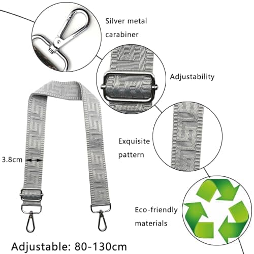 Shoulder Strap for Bag Adjustable Bag Straps Wide 3.8 cm with Silver Buckle, Handbags Straps Replacement for Women Crossbody Accessory, Pure grey, K17 — view 3