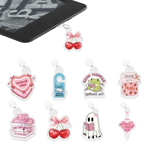 Dust Plug Charm for E-Reader, 8 Pack Book Lover Theme Charms for Kindle,Cute Type C/USB C Dust Plug,Gift for Book Lover Readers