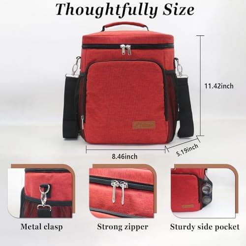 TuErcao Small Cooler Bag, 12 Can Leakproof Insulated Soft Ice Chest, Portable Collapsible Waterproof Cooler Box with Shoulder Strap for Men Work Lunch Camping Beach Travel Road Trip Car, Red — view 3