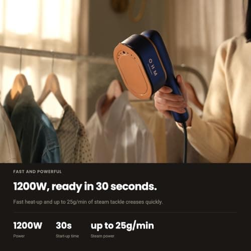 OHM Aura Portable Clothes Steamer & Handheld Travel Steam Iron (Blue) — view 4