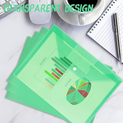 Plastic Folders A4-30 Pack A4 Plastic Folders for Documents Popper Wallets with Button Closure (Green) — view 2