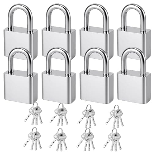 PINGEUI 8 Pack Padlocks with Keys, 30mm Mini Key Padlock, Small Pad Locks for Gym Locker, Suitcase, Travel Bag, Cabinets, Silver
