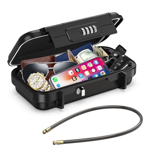 Brifit Portable Safe Box with Code, Key Lock Box Waterproof Combination Security Case, Anti-Theft Mini Travel Safe with Removable Wire Rope Security Safe Box for Beach, Dormitory, Cars, Travel