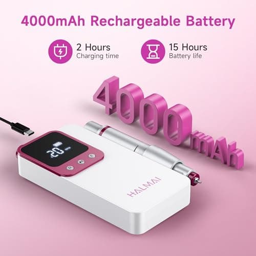 Electric Nail Drill Professional, Portable Nail File for Acrylic Gel Nails, Cordless Rechargeable Ultra Power Nail Drill Kit 40000RPM, HMC320 Salon-Grade Efile Nail Machine (White) — view 5