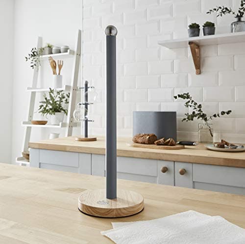 Swan SWKA17511GRYN Nordic Scandi Towel Pole/Kitchen Roll Holder with Non-Slip Wooden Base, Slate Grey, steel, Holds 1 Paper — view 5