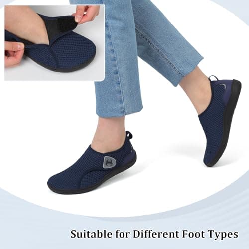 JOINFREE Womens Comfort Walking Shoes Wide Fit Casual Flats Navy Blue — view 5