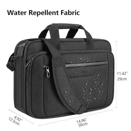 VANKEAN Laptop Briefcase Premium Laptop Case Fits Up to 15.6 Inch Business Shoulder Bag Laptop Expandable Water-Repellent Messenger Bag for Men/Women Computer Bag for Travel/Business/Black — view 4