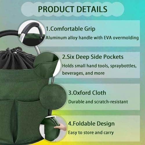 Esoes 17L Garden Tool Bag with Handle Drawstring Closure & 2PCS Grip Gloves — view 3