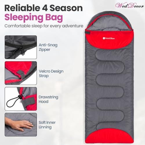 WedDecor Sleeping Bag for Adults, 4 Seasons, Waterproof Hooded, Grey Orange — view 3
