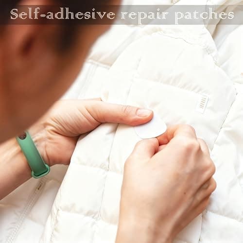Cretty-Meet 3 Sheets Down Jacket Repair Patches, 45 Pieces Pre-Cut Nylon Fabric Patch Self-Adhesive Repair Patch for Puffer Jackets Tents Sleeping Bags Ski Pants (White) — view 2