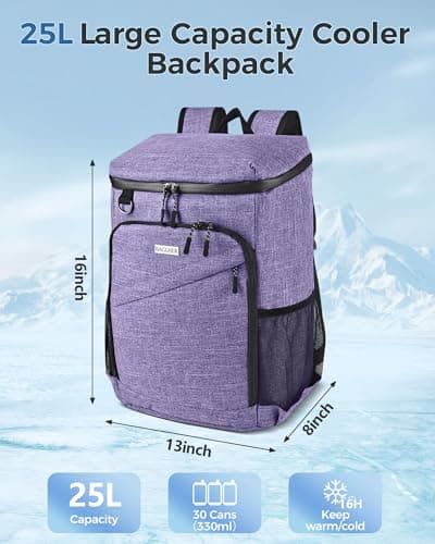 BAGLHER Cooler Backpack 30 Cans - Insulated Leakproof Waterproof Backpack Cooler, Lightweight Portable for Camping, Beach, Hiking, Purple — view 2