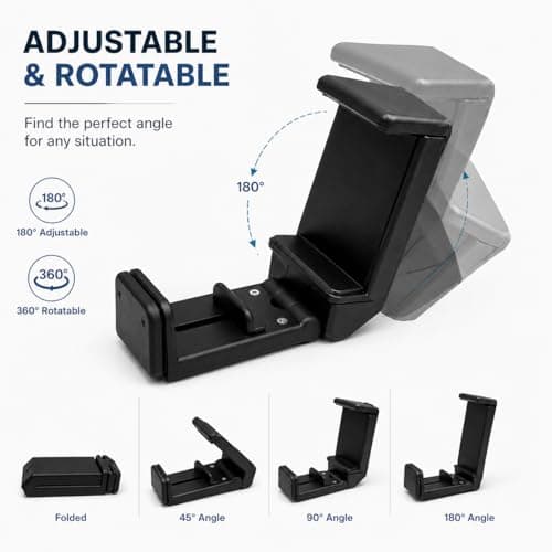 RJProducts 360° Rotating Airplane Phone Holder Mount – Universal Hands-Free Travel Phone Stand for Plane Tray Tables, Car Dashboard & Desk, Compact Foldable Clip Holder for iPhone & Android — view 3