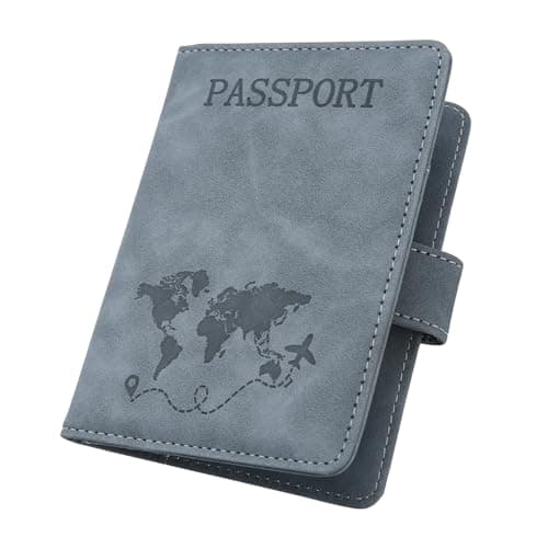ILIYAH Passport Holder PU Leather RFID Blocking Passport Cover Travel Wallet Case with Card Slot & Elastic Strap Passport Covers (Grey MG)