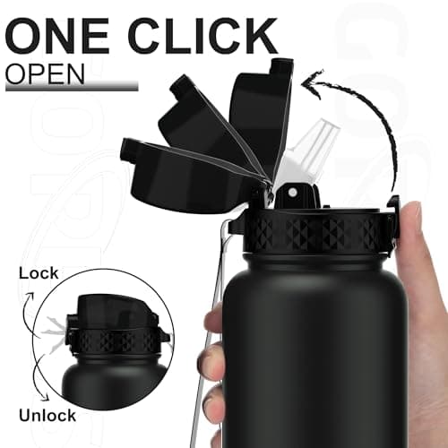 GOPPUS 1.2L/40oz Stainless Water Bottle with Straw Double Wall Insulated Bottles with Strap Large Vacuum Thermal Flask Leakproof Keep Cold Drinks Bottles with Flip Top Lid for Men Women BPA Free — view 2
