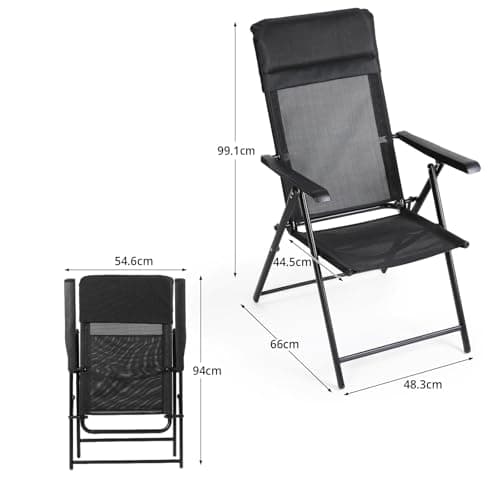 VOWNER Set of 2 Folding Chairs with Headrest Quick-Dry Mesh Black — view 3