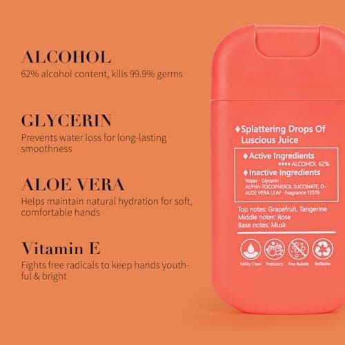 Power Mist Hand Sanitizer Spray, Scented Hydrating Hand Sanitizers Travel Size Refillable, Pocket Portable 3-Pack (Sunset over Grapefruits) 0.93Fl Oz 460-Sprays Each — view 5