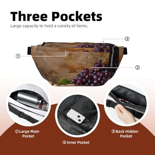 Wine Bottle Corks Grapes Printed Fanny Pack Waist Bag for Men Women, Adjustable Bumbags Hip Bum Bag Travel Crossbody Bags Sports Running Hiking Belt Bag — view 4
