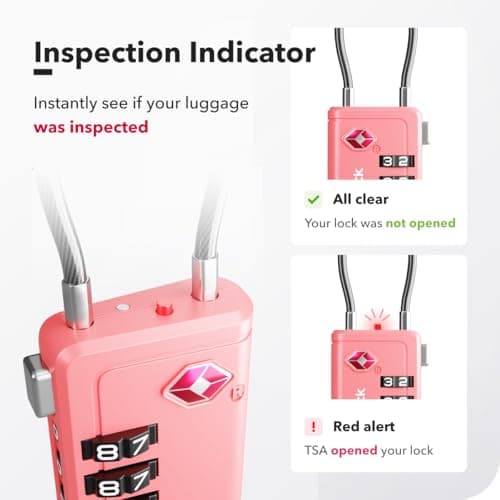 TSA Luggage Locks with Alert Indicator – 4-Digit Travel Padlocks with Flexible Cables for Suitcases, Backpacks & More – Suitcase Locks, 2-Pack, Pink — view 5