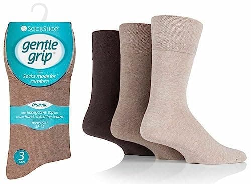 Gentle Grip Diabetic Socks For Men 6-11, Non Elastic Loose Fit Honeycomb Socks, Smooth Hand Linked Toe Seams Sock For Diabetes Swollen Legs (3 Pairs, Brown) — view 2