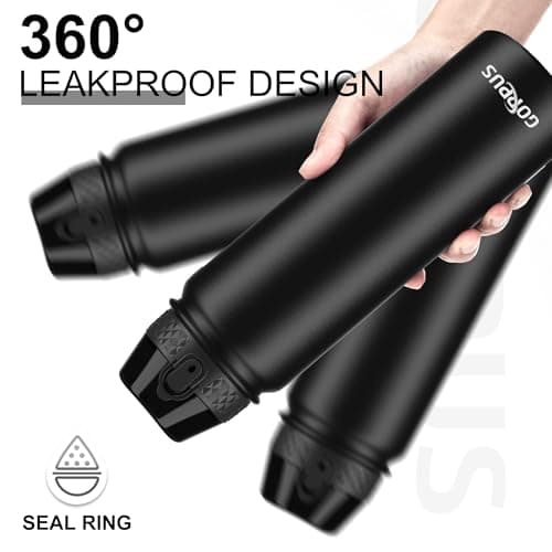 GOPPUS 1L/32oz Stainless Water Bottle with Straw Double Wall Insulated Bottles with Strap Reusable Vacuum Thermal Flask Leakproof Keep Cold Drinks Bottles with Flip Top Lid BPA Free (Black) — view 3
