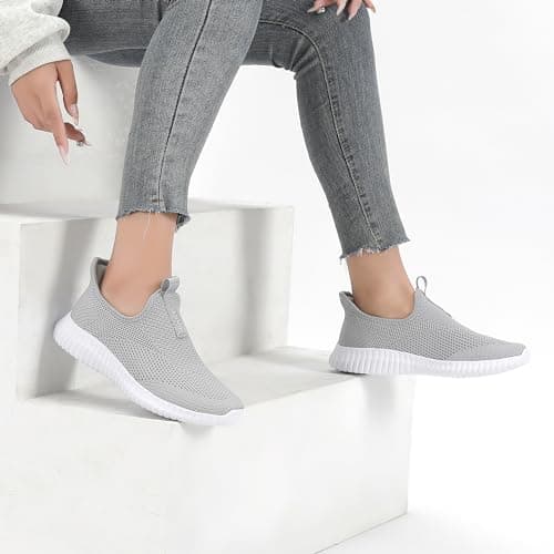 SK·TRIP Women's Walking Shoes Lightweight Breathable Flying Woven Mesh Upper Casual Jogging Shoes Ladies Tennis Shoes Workout Footwear Non-Slip Gym Sneakers for Women, Grey, 2 UK — view 4