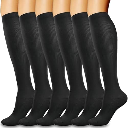 flintronic 6 Pairs Compression Socks for Women & Men,15-20 mmHg Travel Flight Socks, Enhanced Circulation & Athletic Support, Compression Stockings for Running, Flying, Nursing(Black 9-15in)