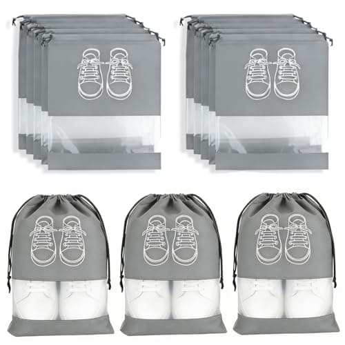 10Pcs Travel Shoe Bags, 44 x 32cm Dust Proof Shoe Storage Bags, Large Drawstring Non-Woven Shoes Storage Bags, Drawstring Shoe Bag for Daily and Travel Use (Grey)